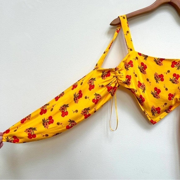 Urban Outfitters UO Jade Scarf Cami Yellow Cherry Print Tie Back Cropped Tank XS - Picture 9 of 14